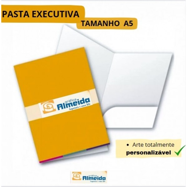 Pasta Executiva A5 Personalizada P/ Folha A5 - Cartão 300gr Laminada - C/bolso interno com Encaixe p/cartão